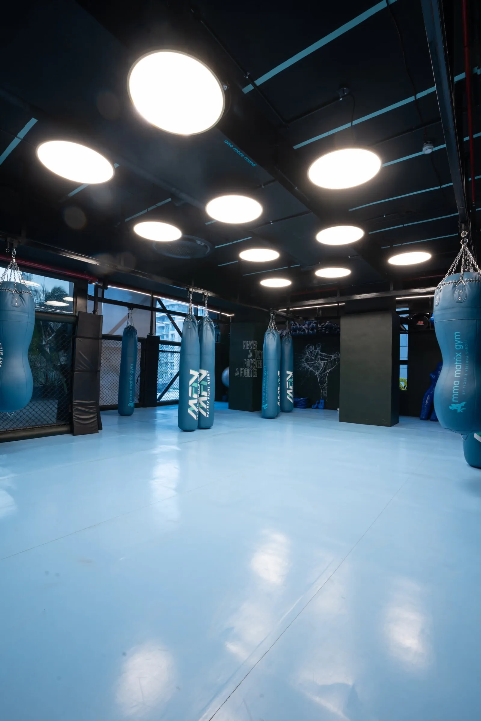 LED-lit training studio at MMA Matrix Gym, Mumbai
